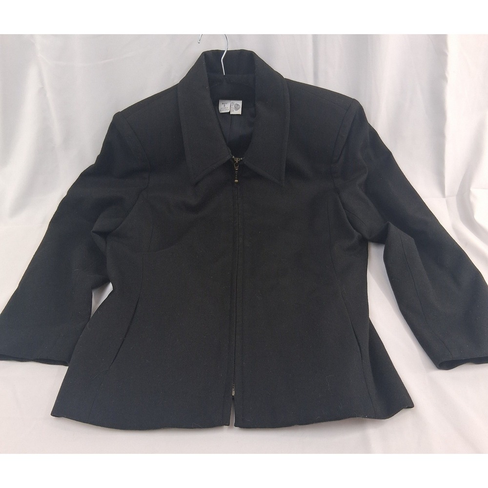 Sag Harbor Petite Black‎ Wool Blend Zip Front Jacket Women's Size 8 P
